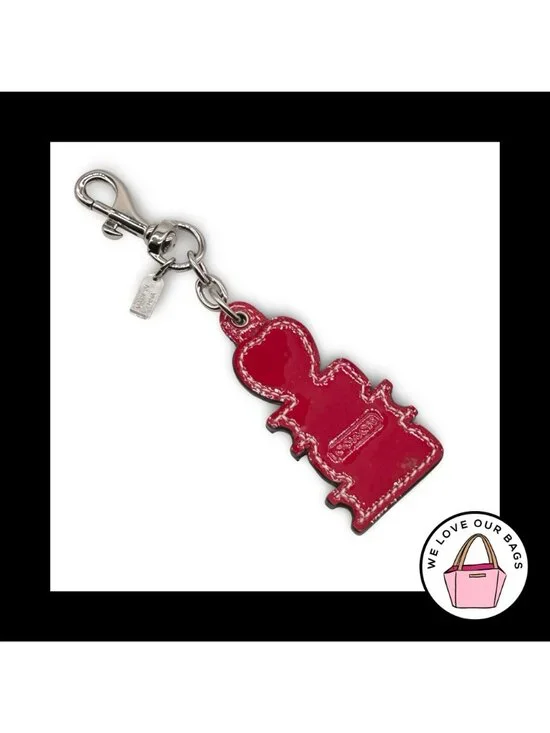 NEW Rare COACH Leather Book Apple Crystal Key Fob Bag Charm Keychain Tag 92948 - Picture 2 of 2